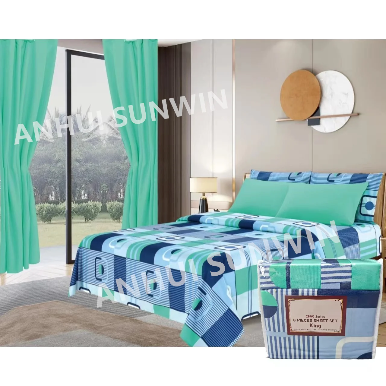 American Style King Size Microfiber 8 pcs Flower Printed Queen Bedding Sheet Set with Curtains in stock