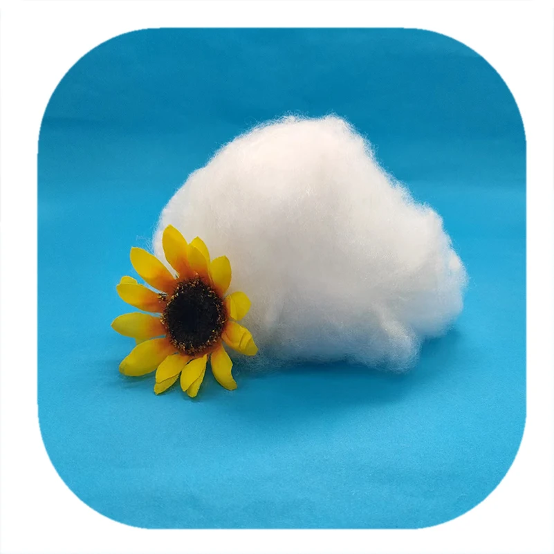 Hot sale good quality PET/PTT  bicomponent White 150mm recycled fiber for stuffing