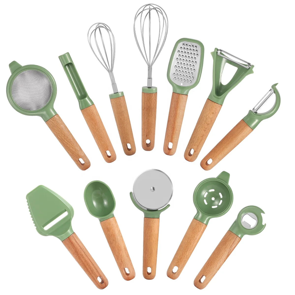 Premium stainless steel 12pcs kitchen tools cooking utensils potato grater portable egg beater corkscrew kitchen utensils set