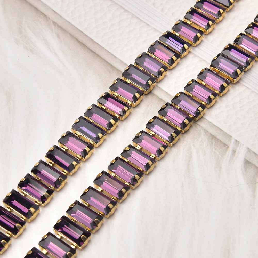 5*10Mm Long Strip Rhinestone Trimming Colored Array Rectangle Glass Strass Crystal Cup Chain For Shoes Bags Clothing Accessories