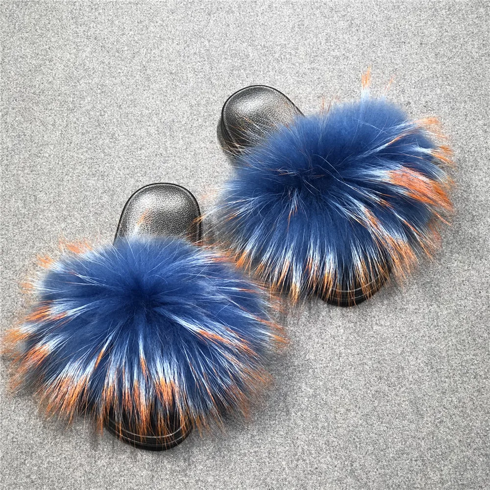 
Drop Shipping Service Promotion Price Real Fox Slippers Raccoon Slide Sandals Custom Fashion Fur Slides For Women 