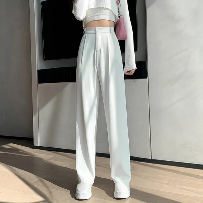 Casual High Waist Loose Wide Leg Pants for Women Spring Summer New Loose Female Floor-Length White Suits Pants Ladies Trousers