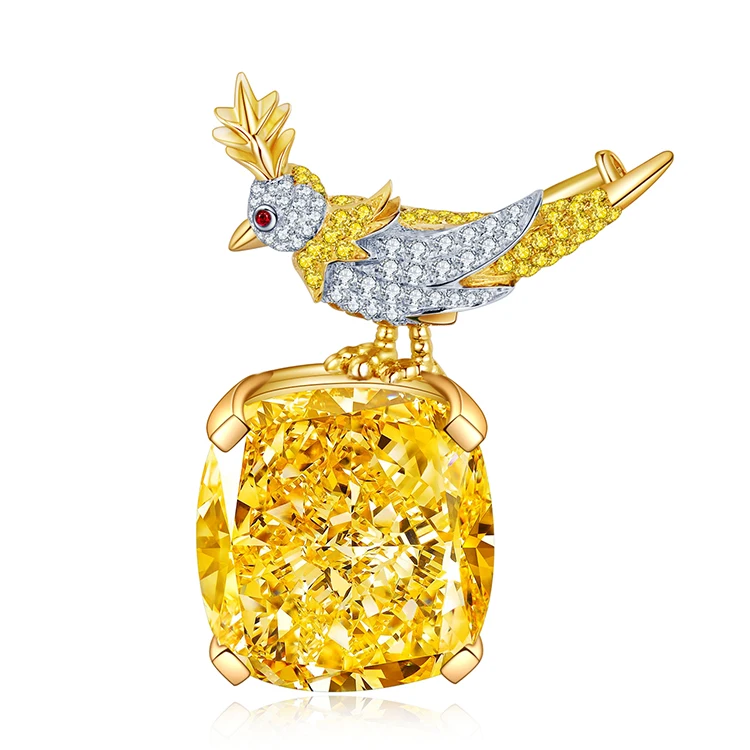 Luxury style kingfisher bird brooch 18K real gold with simulated diamond corundum big carat brooch