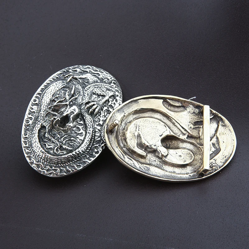 Solid copper three-piece belt buckle white copper brass tang grass pattern fashion personality retro