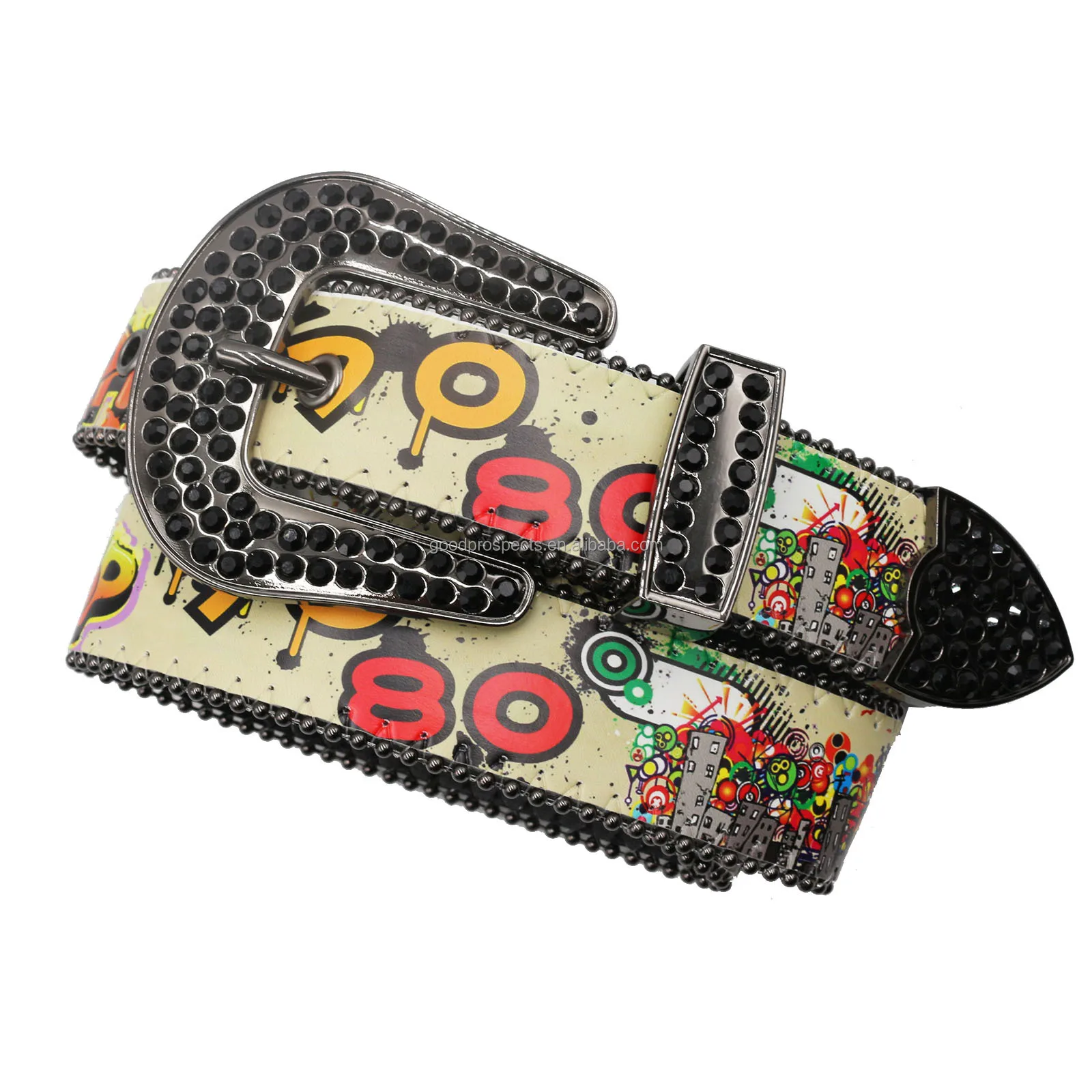 Custom New Design Fashionable Multi-color Printed PU Leather belt for men Men Custom Printed Belts Rhinestone Buckle