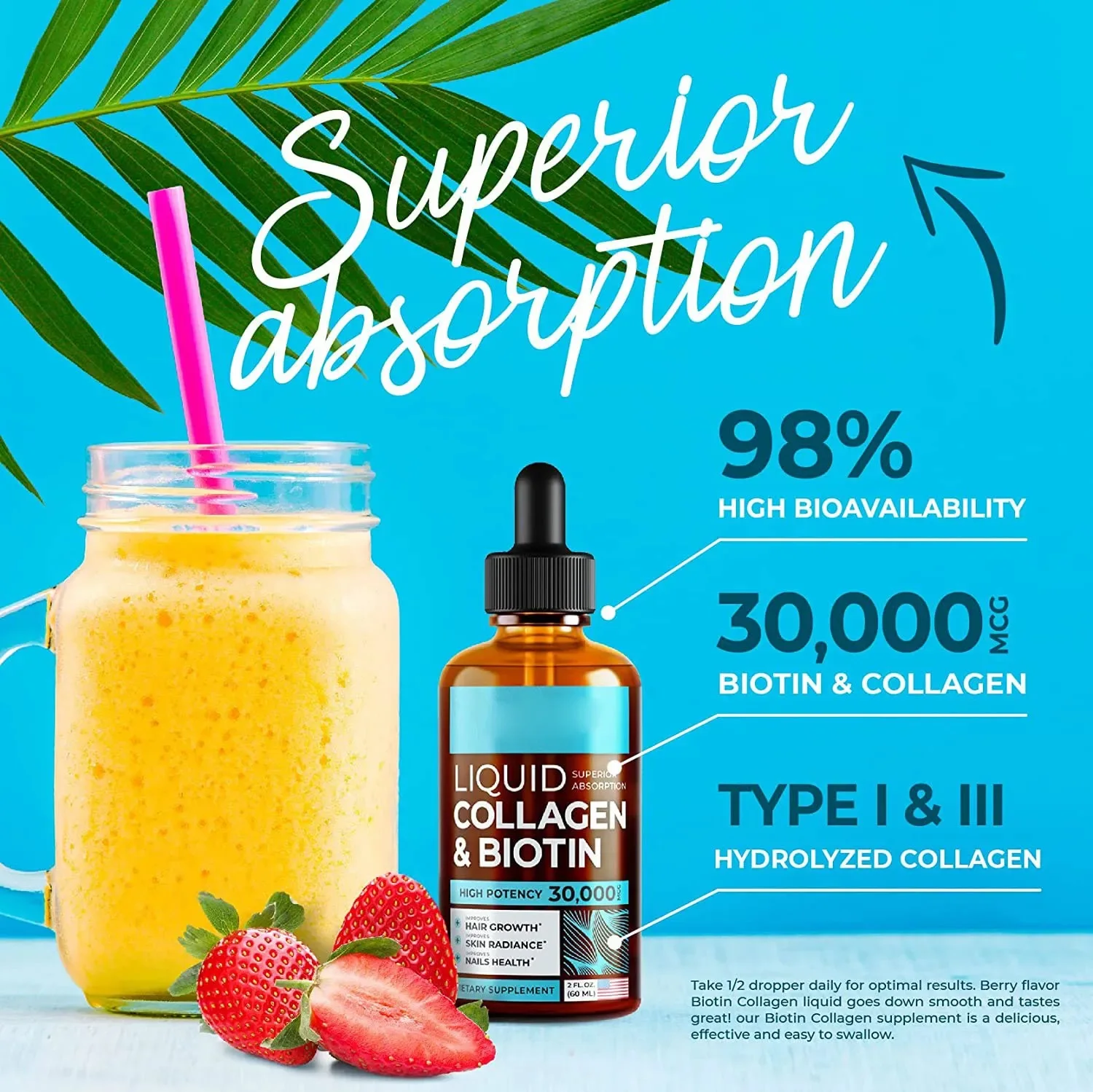 Hot Selling Private Brand Natural Hair Growth Supplement Biotin and Collagen Oral Liquid Supplement