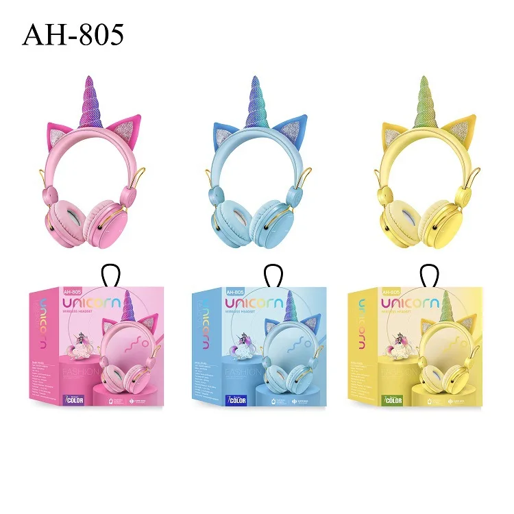 Bluetooth HiFi Girls Wireless Unicorn headphones with Mic phone Stereo Bass Cute Children Music Kid Cat Bt Headsets