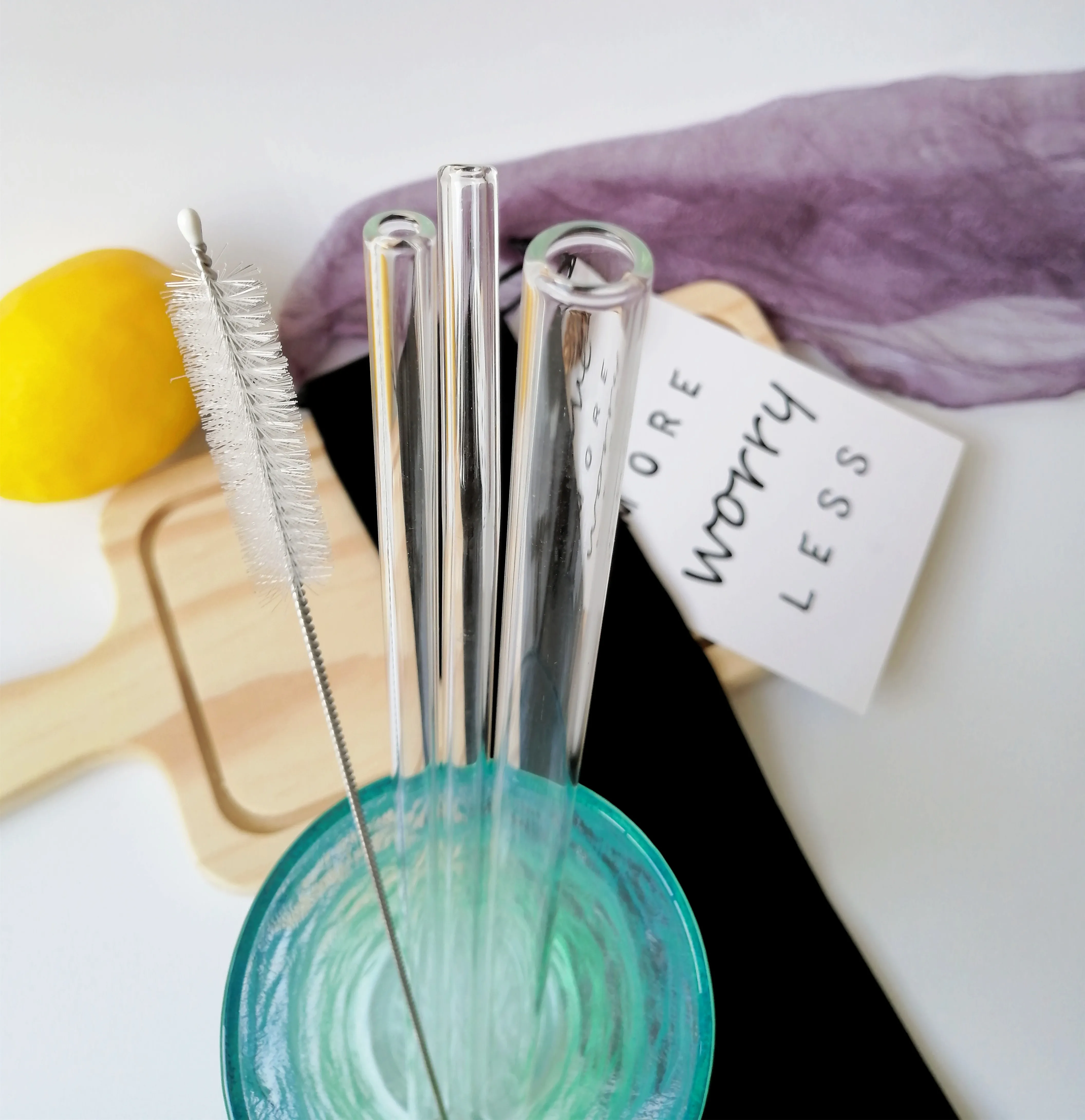 Reusable Glass Straw  3+1 Set  Eco Friendly Borosilicate Glass Drinking Boba Straw 14mm with  Pouch Bag Printed