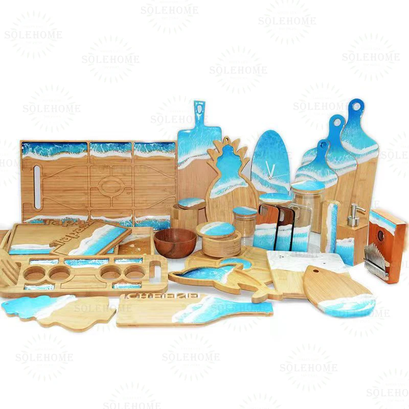 customized resin wave olive walnut wood and epoxy resin cutting serving board for food