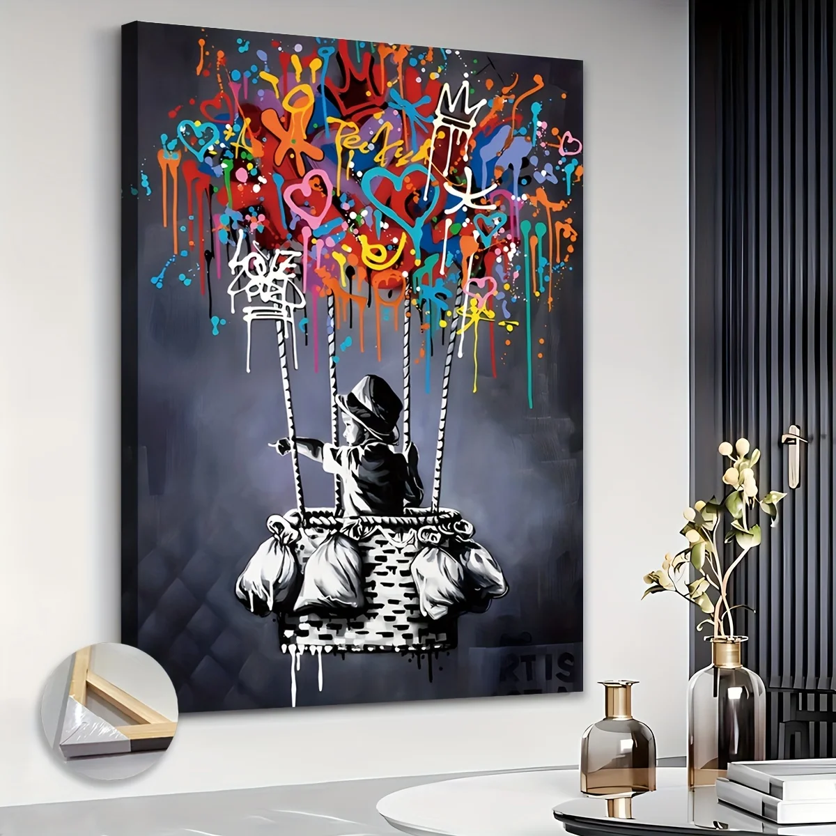 SQ Banksy Balloon Canvas Wall Art Large Size Street Graffiti Modern Pop Interior Using Decoration for Home