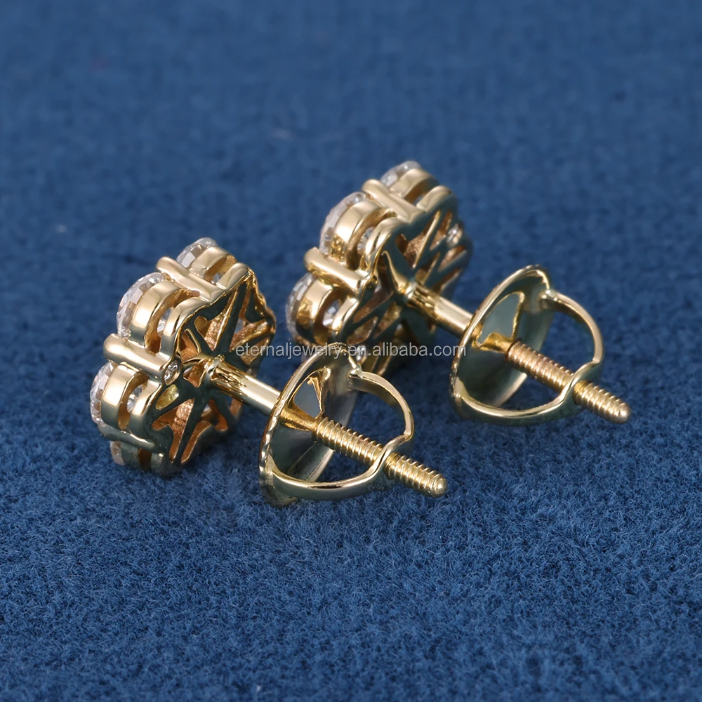 Factory Price S925 Silver 9K 10K 14K 18K Solid Gold Yellow iced out D VVS Moissanite Lab Grown Diamond Stud Earrings