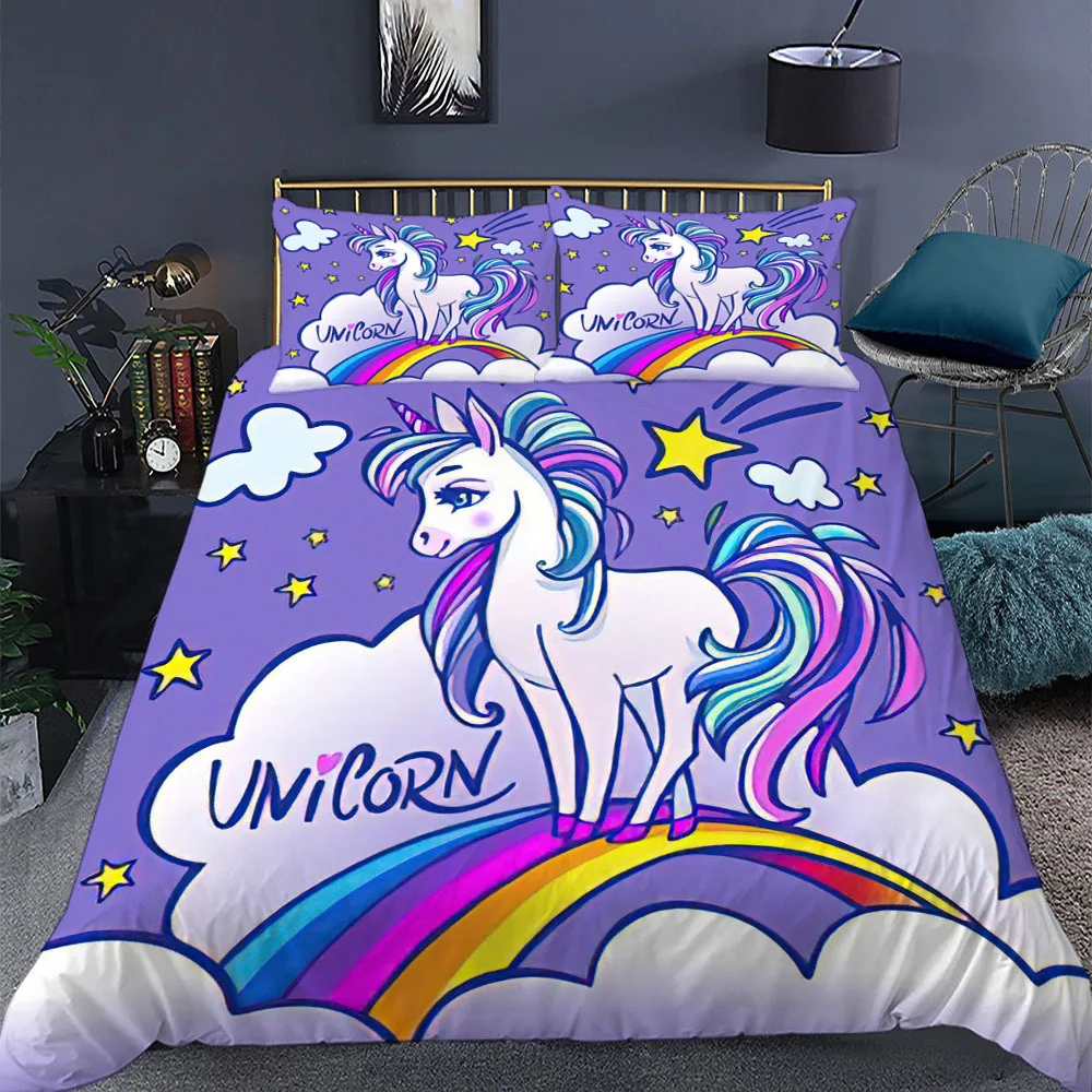 Classic 3d Unicorn Bedding Rainbow Pony Fashion Duvet Cover Of Home Textile Products