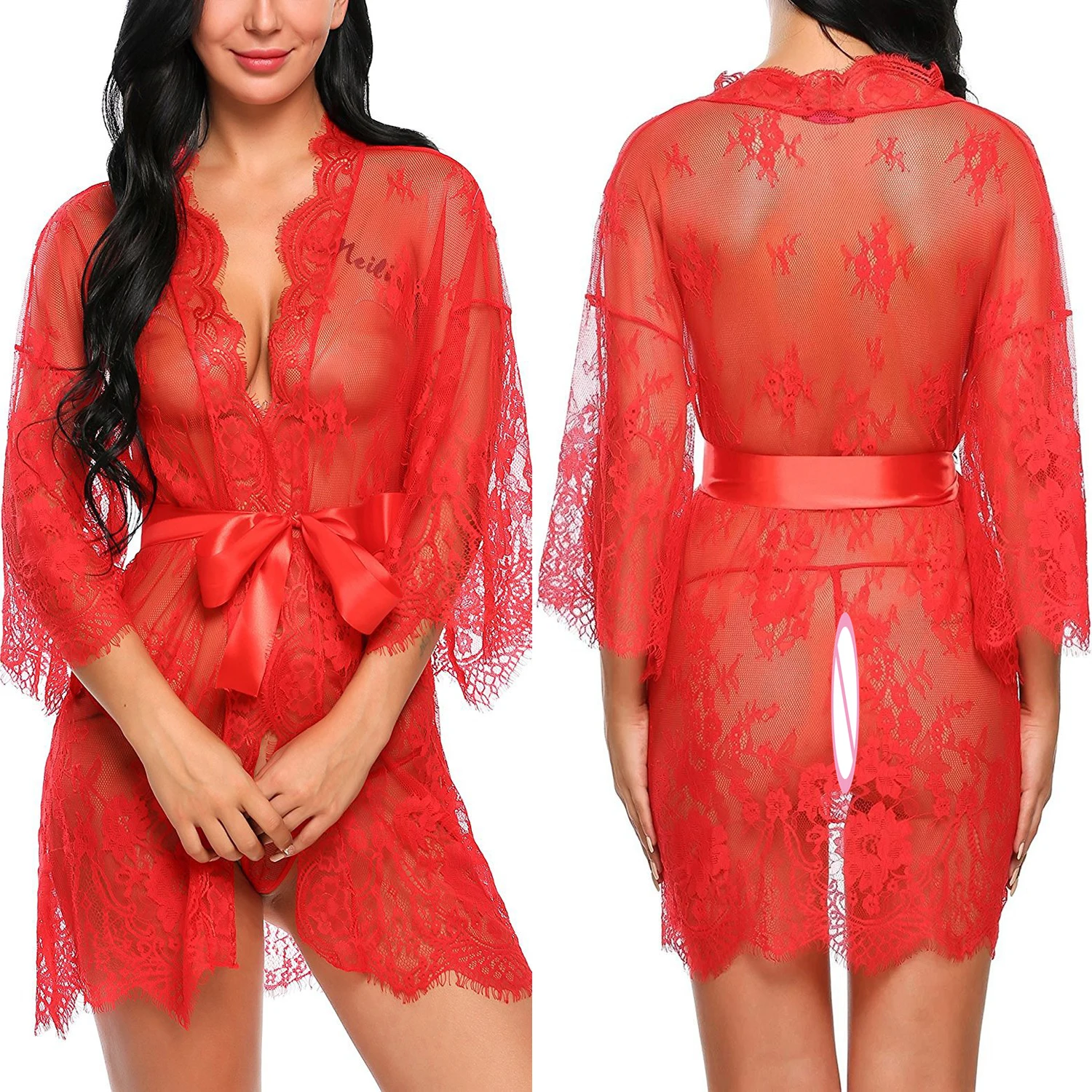 Wonderful OEM ODM Wholesale Summer Beach Dress Tunic Sexy See Through Lace Long Sleeve Open Front Women Kimono