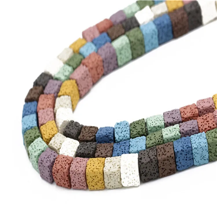 Wholesale colorful natural stone 10*10mm raw lava rock beads for jewelry making