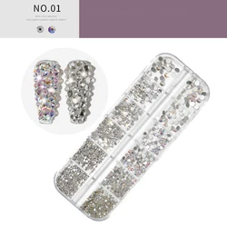 Nail Art 12 Grid Round Nail Art AB Flat Back Rhinestone Mix Size Color 3D Diamond Accessory