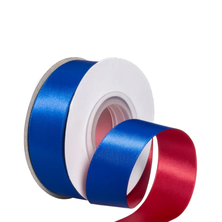 Double Sided Two Tone Ribbon 25 Yards 1 Inch Double Faced Blue and Red Satin Ribbon