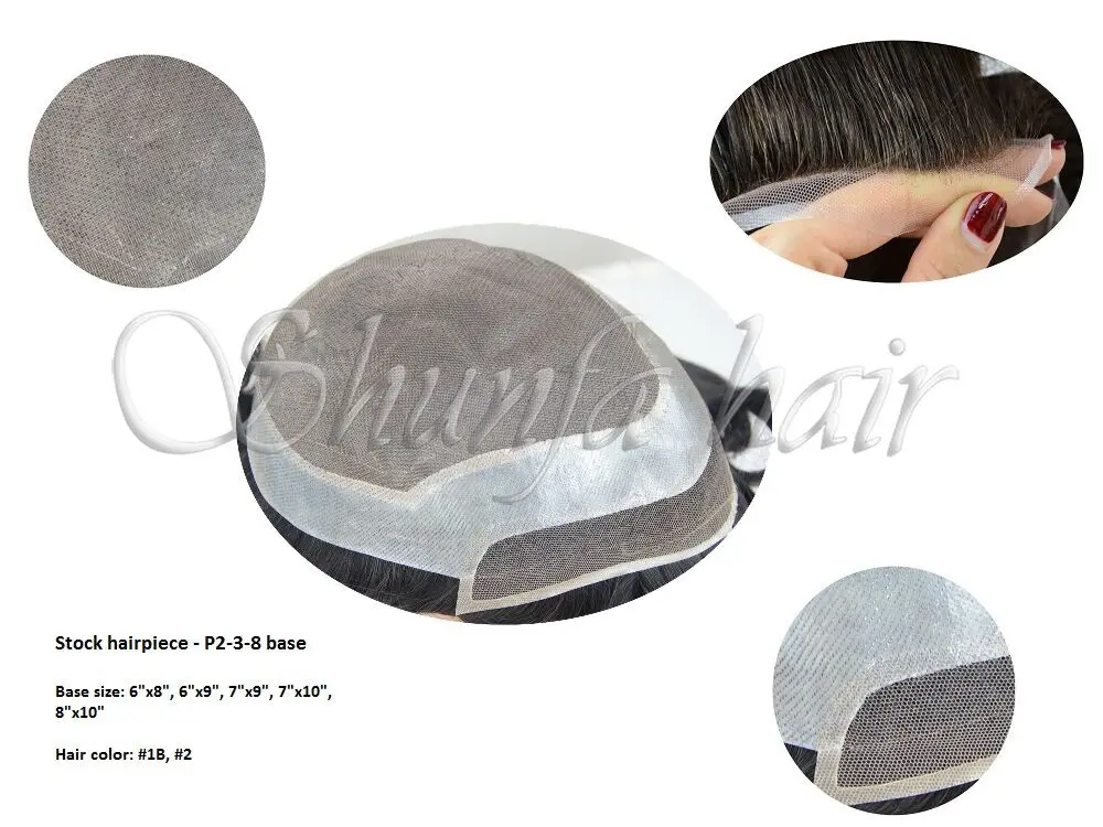 Natural black Hair Toupee Mono Base PU Hair Replacement System for Male