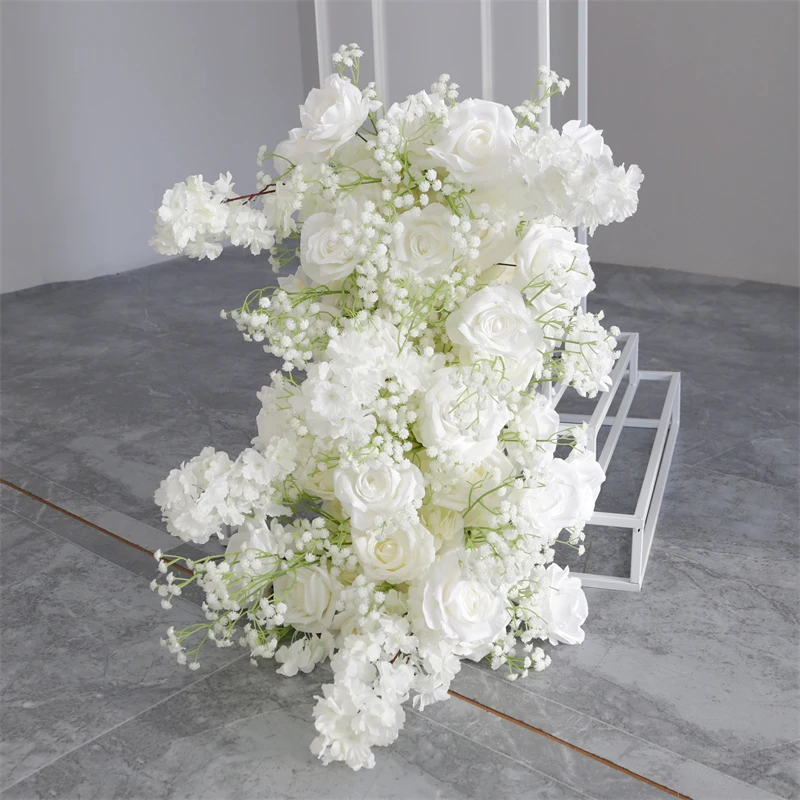 Wholesale LFB2281 White Babysbreath Rose Flower Arch Backdrop Artificial Silk Wedding Floral Decorations for Wedding Party
