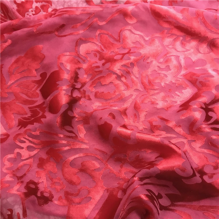 
Plain Dyed Red Silk Satin Burnout Fabric 19mm Silk Rayon Bournout 