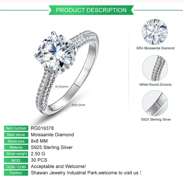1 2 3 карат новая модель 925 стерлингового серебра кольцо Муассанит Роскошные ювелирные изделия обручальное для женщин