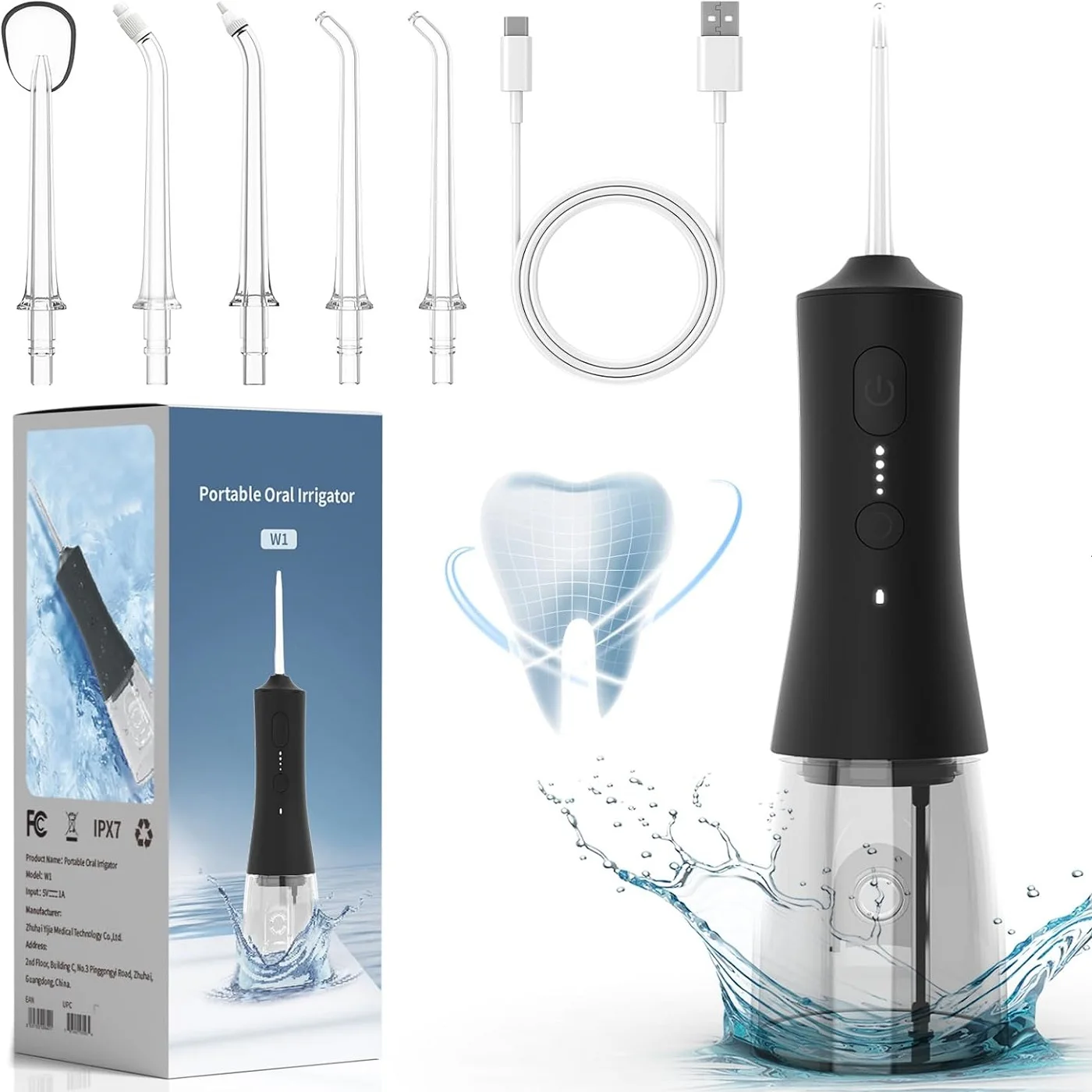 UAS Dropship Portable Mouth Oral Irrigator 4 Pressure Sensor Dental Pik Water Flosser Ipx7 Waterproof Rechargeable Teeth Cleaner