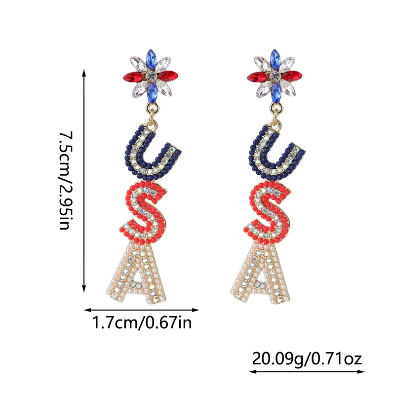 Hot Sale Personalized Beaded Tassel Earrings Independence American Flag Patriotic Pendant Earrings Letter USA Earrings Women
