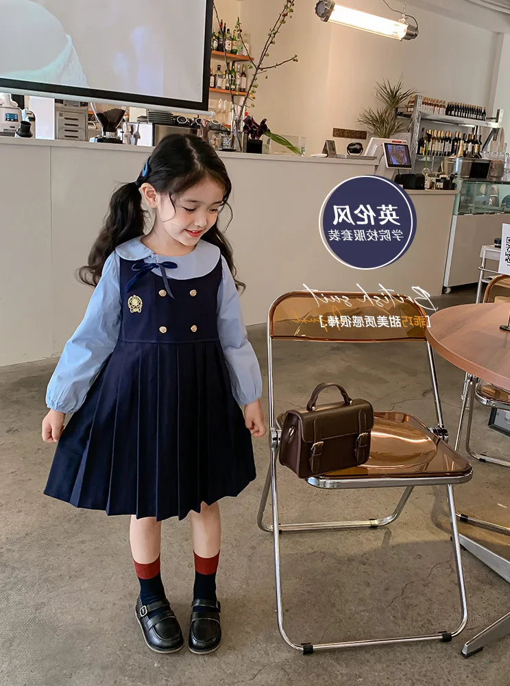 2 Pcs Children Chiffon Elegant Base Shirts With V-neck Tweed Vest Skirt Design Casual Clothing Set Autumn Clothes Suits