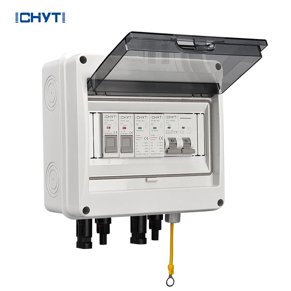 2024 New CHYT 1 String 1 In 1 Out 600V 1000V Outdoor Waterproof IP65 PV Solar Surge Lightning Protection DC Combiner Box