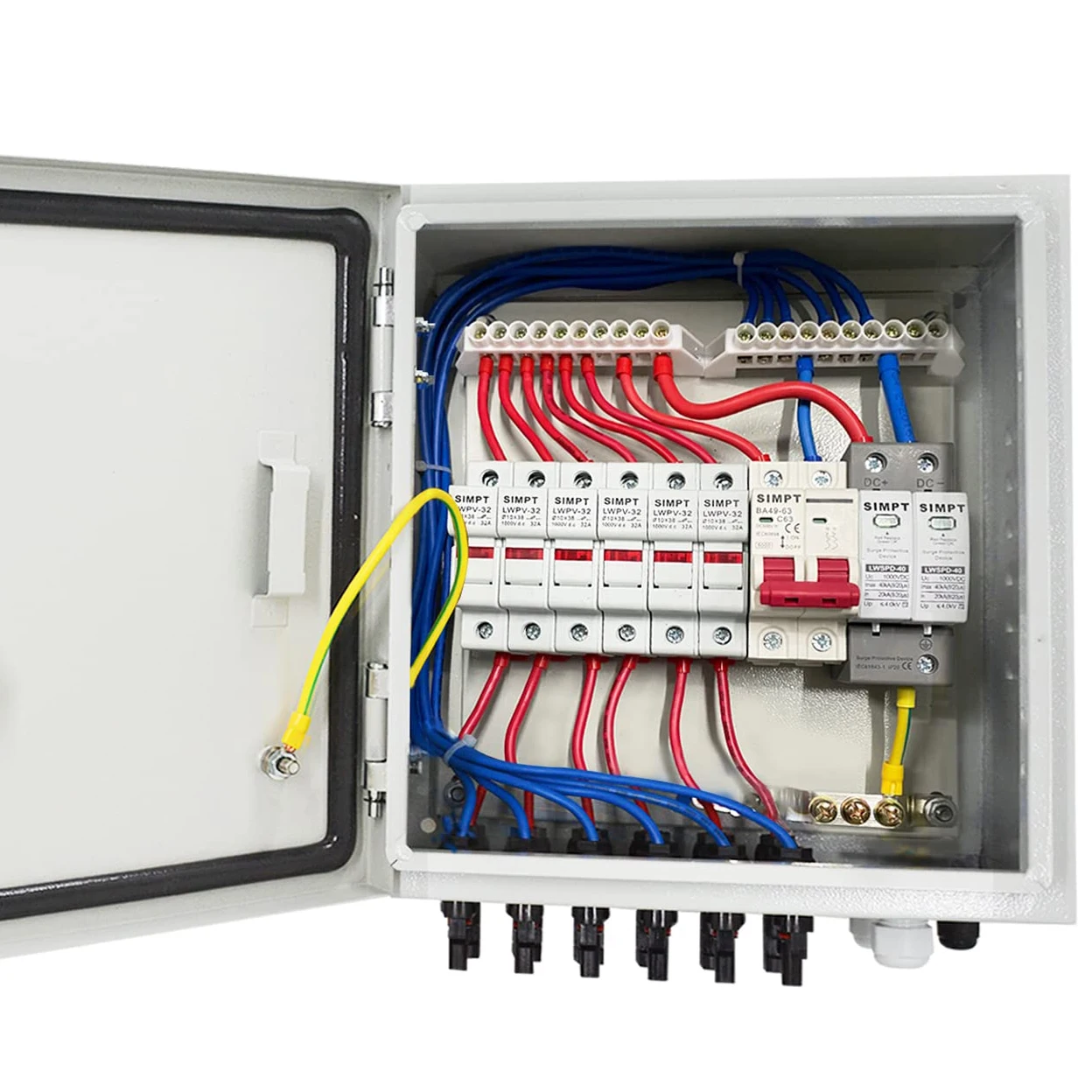 6String Metal Solar Combiner Box DC Solar Panel PV Junction 63A Circuit Breaker IP65 Waterproof Fuse Lightning Protect Indicator