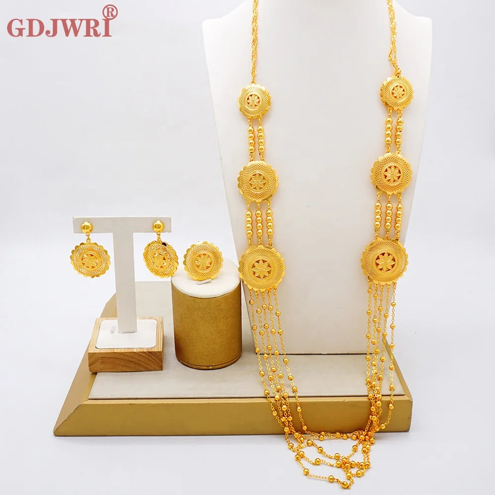 GDJWRI  BJ1429 Dubai gold New bridal African long jewelry set necklace earring matching factory wholesale