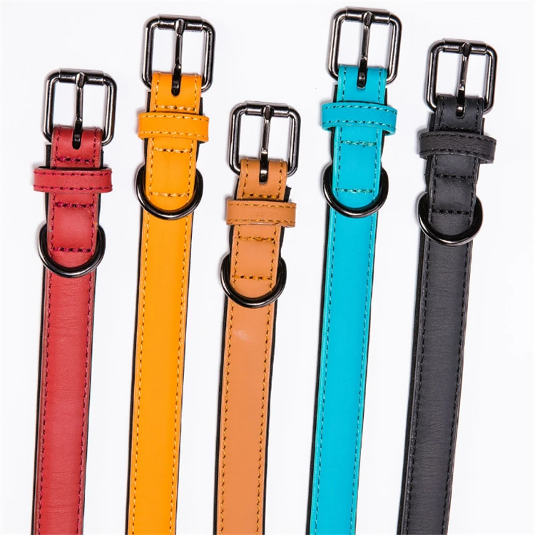Rolled Leather Dog Collar Soft Durable Real Cow Leather Dogs Picture Solid High Quality, OEM Custom Pet Collar Leather Laser