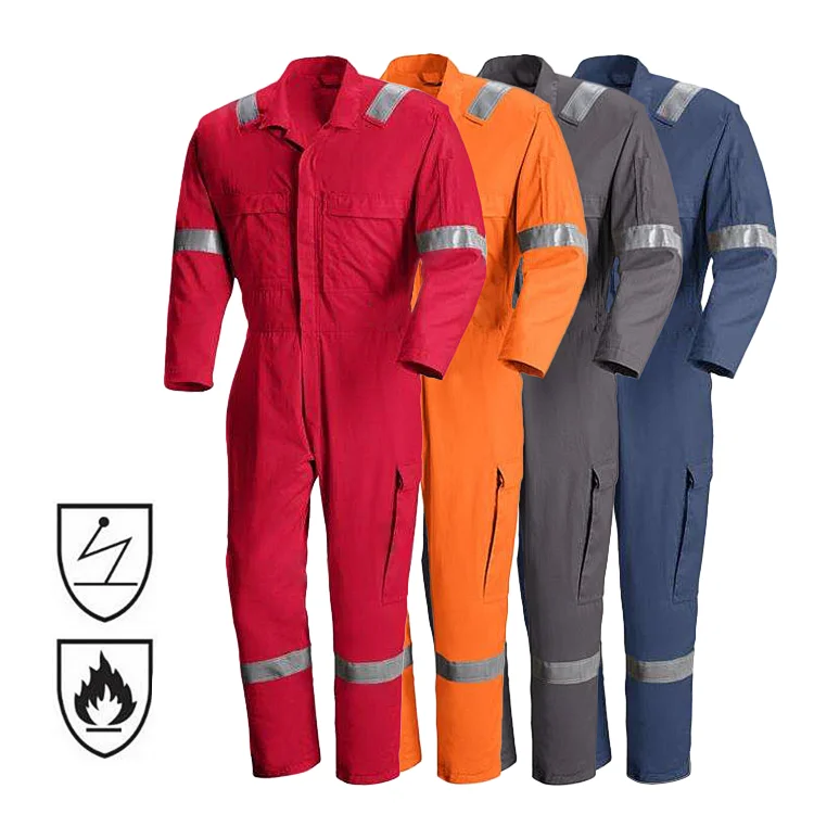 EN 11612 Custom Logo Men Cotton Work Safety Overalls Uniform Mechanic Reflective Workwear Flame Fire Retardant FRC FR Coveralls