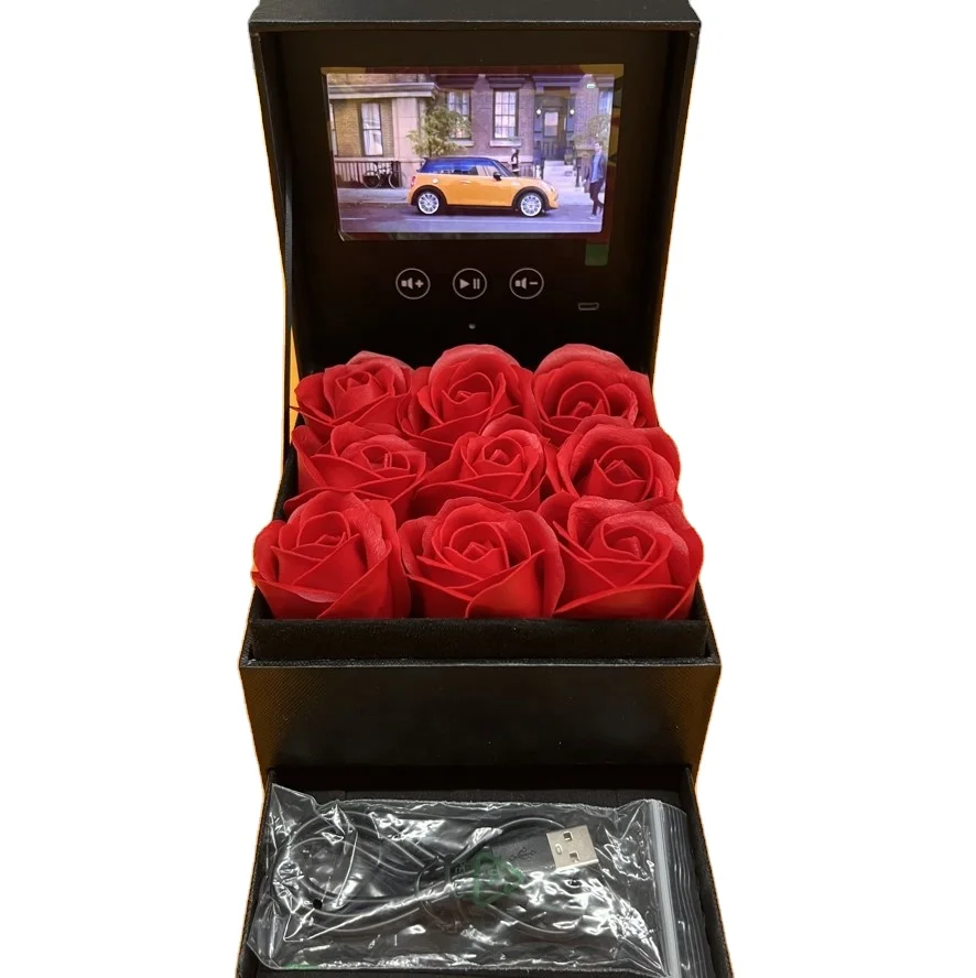 Upload Video box Gift with lcd screen video box with 4.3inch Video Player drawer Lcd box with 9 roses