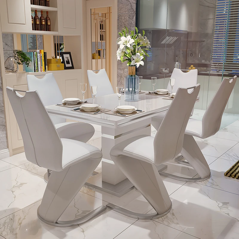 HJ HOME Modern MDF  High Gloss KD Dining Room Furniture Dining Table And Chair Set for 6 8 10 Seat Acrylic Dining Table