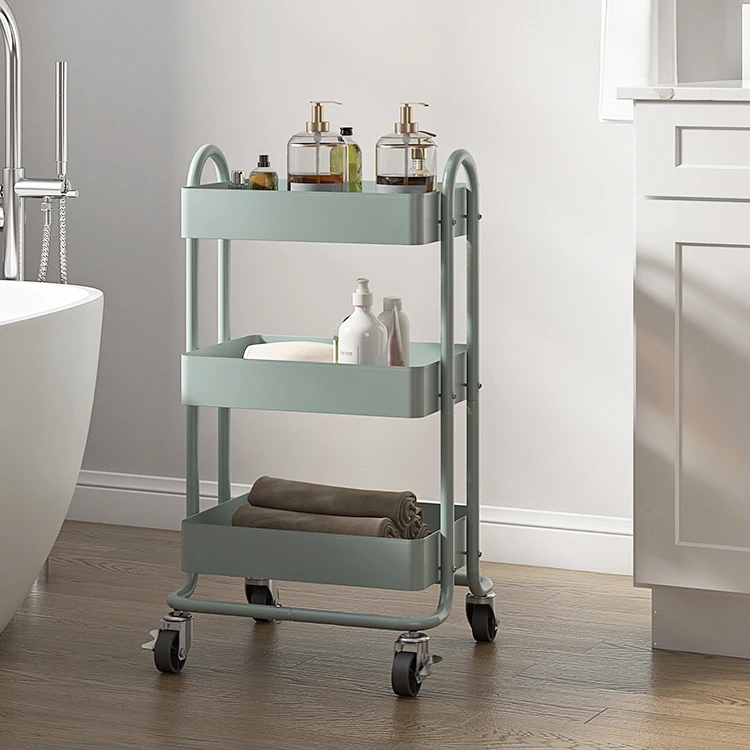 Hot sales Metal Home Living room Kitchen Storage Trolley Rolling Cart Metal Store Organizers Shelf On Wheels