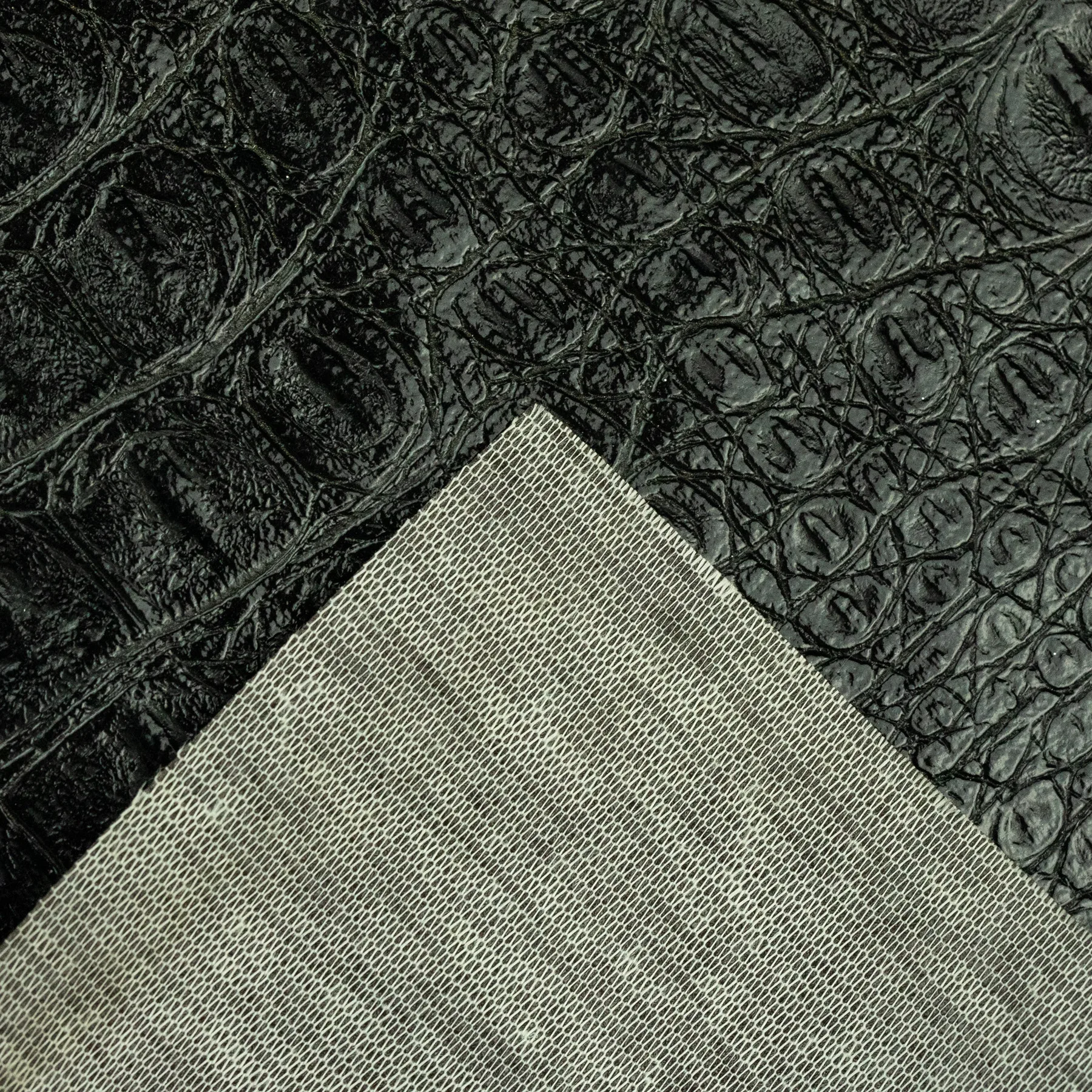 PVC crocodile synthetic artificial leather black fabric
