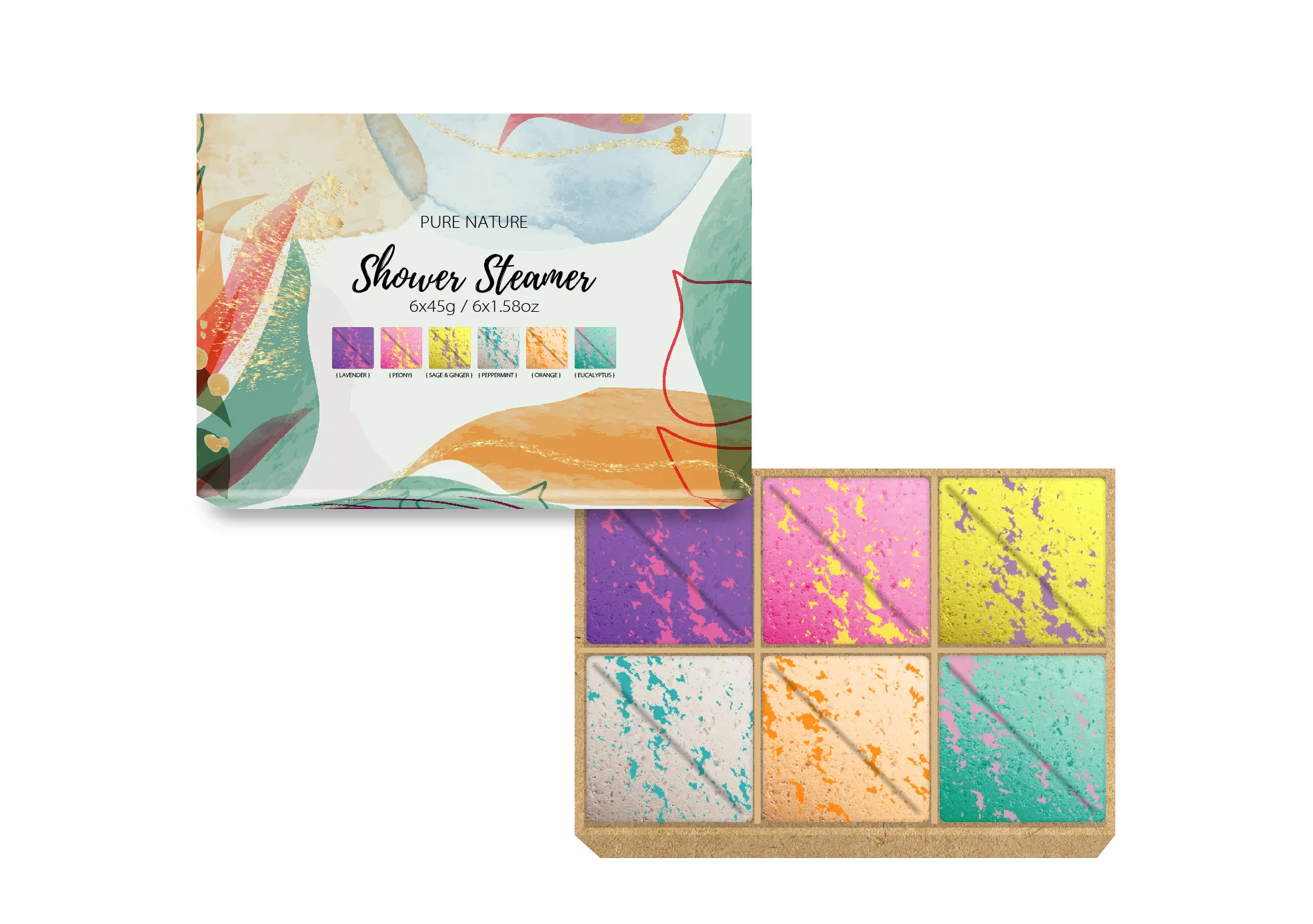 Herbal Eucalyptus Lavender Shower Steamer Gift Set Bubble Colors Vegan 45g Aromatheropy shower steamer for Bath and body Care