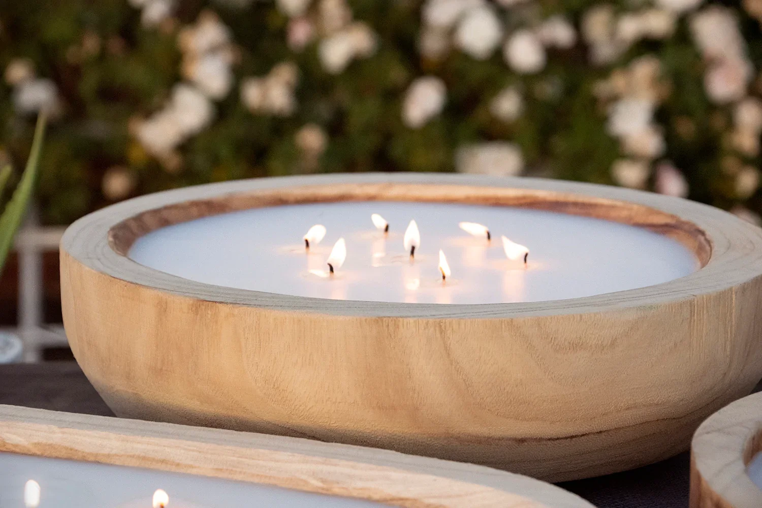 Light Natural Color Large Long Hand Carved Wooden Dough Bowl Paulownia Wood Round Candle