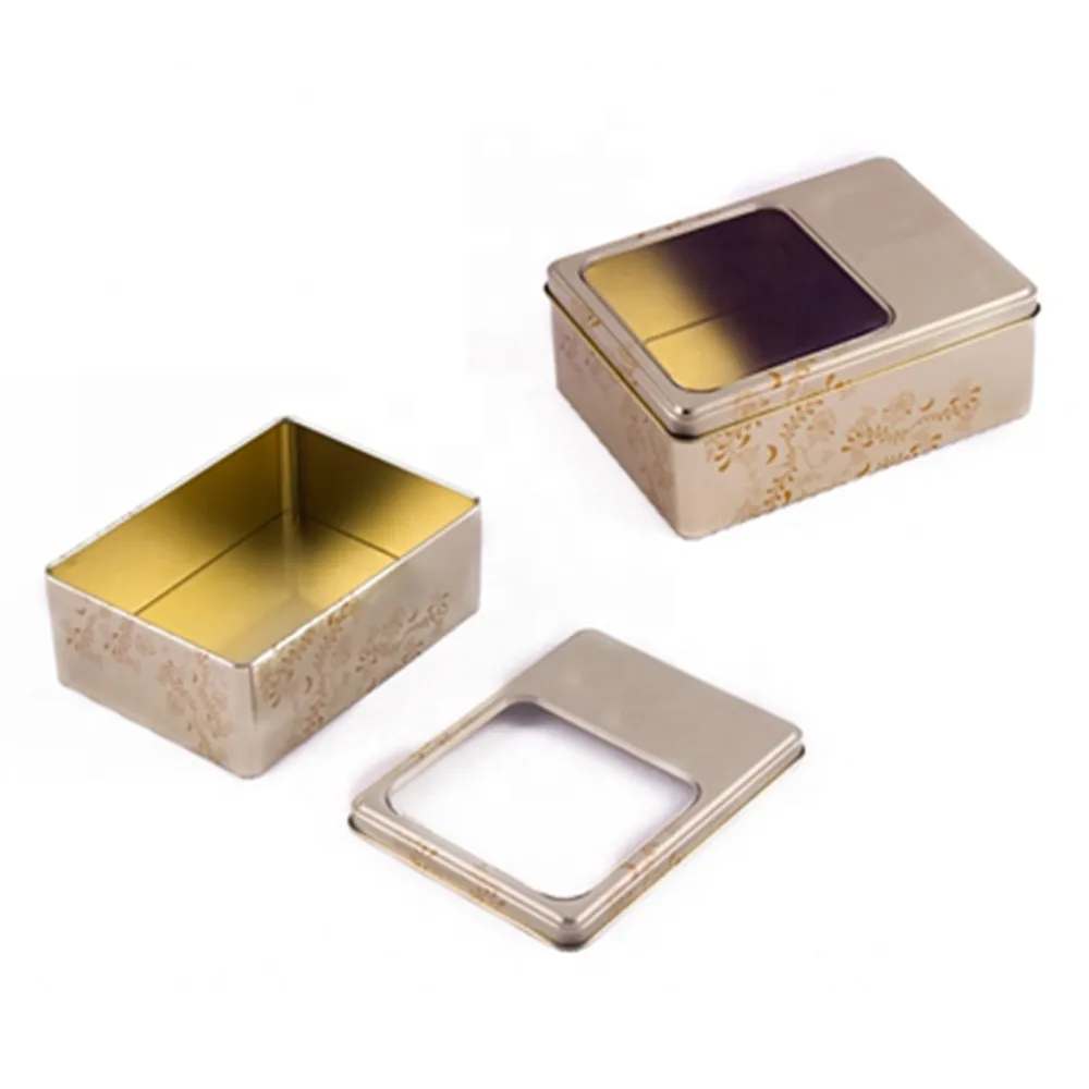 Factory Custom Tinplate Container Metal Rectangle Can Cake Tin Box For Cake With Window Lid