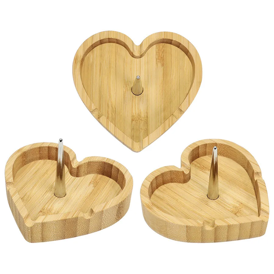 Clearance Wholesale Bamboo Wooden Smoking Crafts Heart Shaped Bamboo Wood Debowler Ashtray