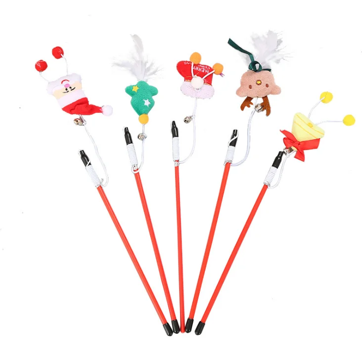 Wholesale Christmas Series Fashion Funny Pet Bells Feather Interactive Toys Tease Cat Stick