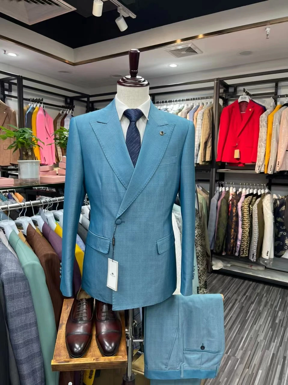 Actual 100% Party Dark Blue Slim Fit One Button Notched Two Slits Business (Jacket+pants) Cheap Men Wedding Suits MS520