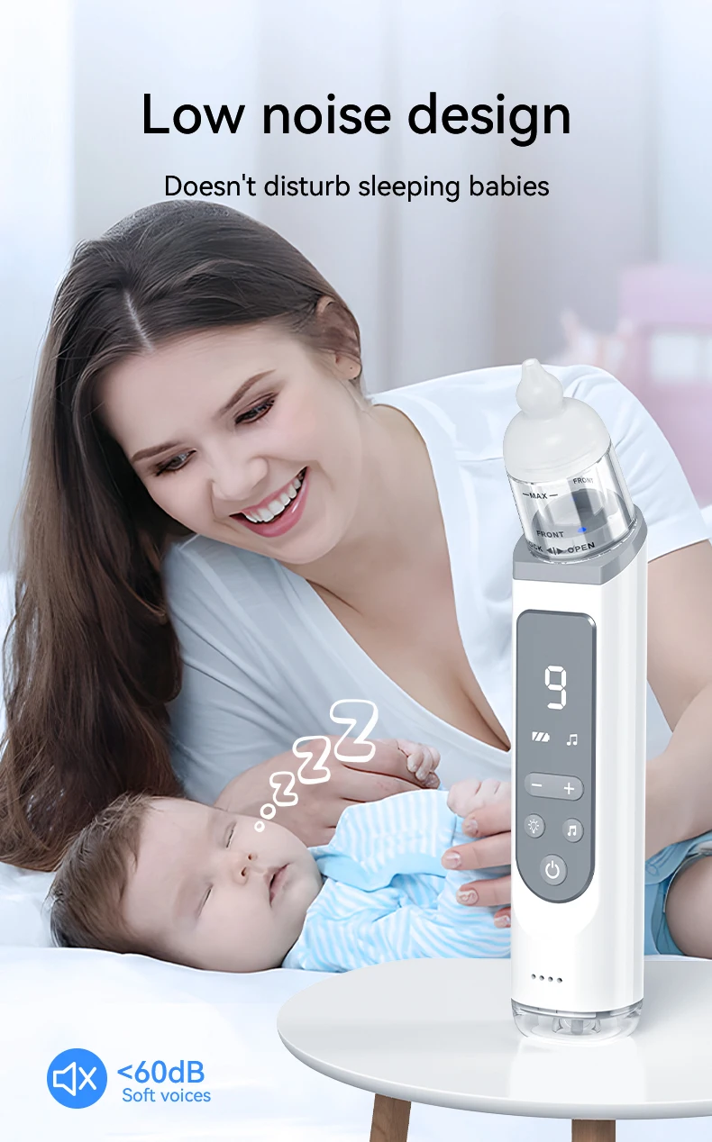 2024 Newly designed low-noise household newborn silicone nasal aspirator with music baby electric nasal aspirator