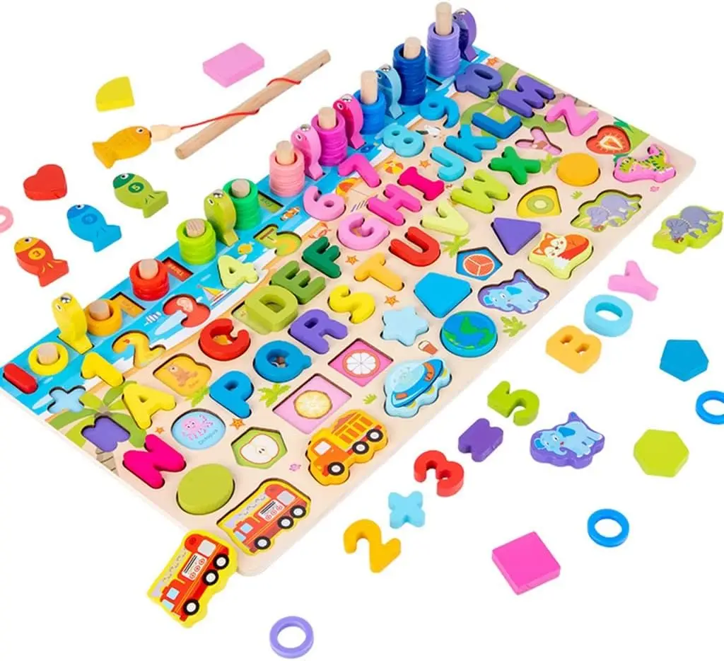 Wooden Magnetic Fishing Game Toddlers Fine Motor Skill Toy Preschool Classroom Learning ABC and Math Educational Toys