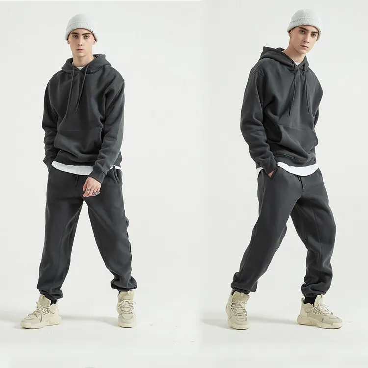 
High Quality Custom Men Fleece Sweatsuit Two Piece Set Sports hoodies with jogers set 