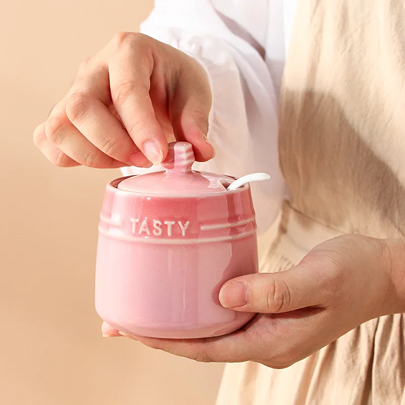 Unique design colorful empty small salt jar wholesale ceramic spice container set luxury kitchen spice jars