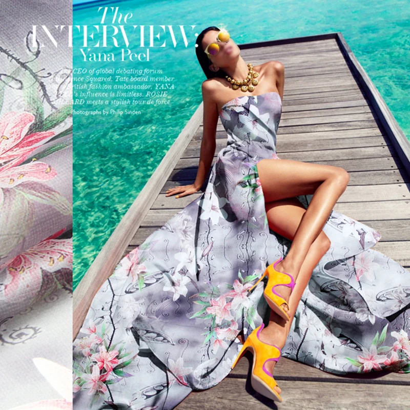 Dresses textile Lily floral 100% silk satin custom fabric digital