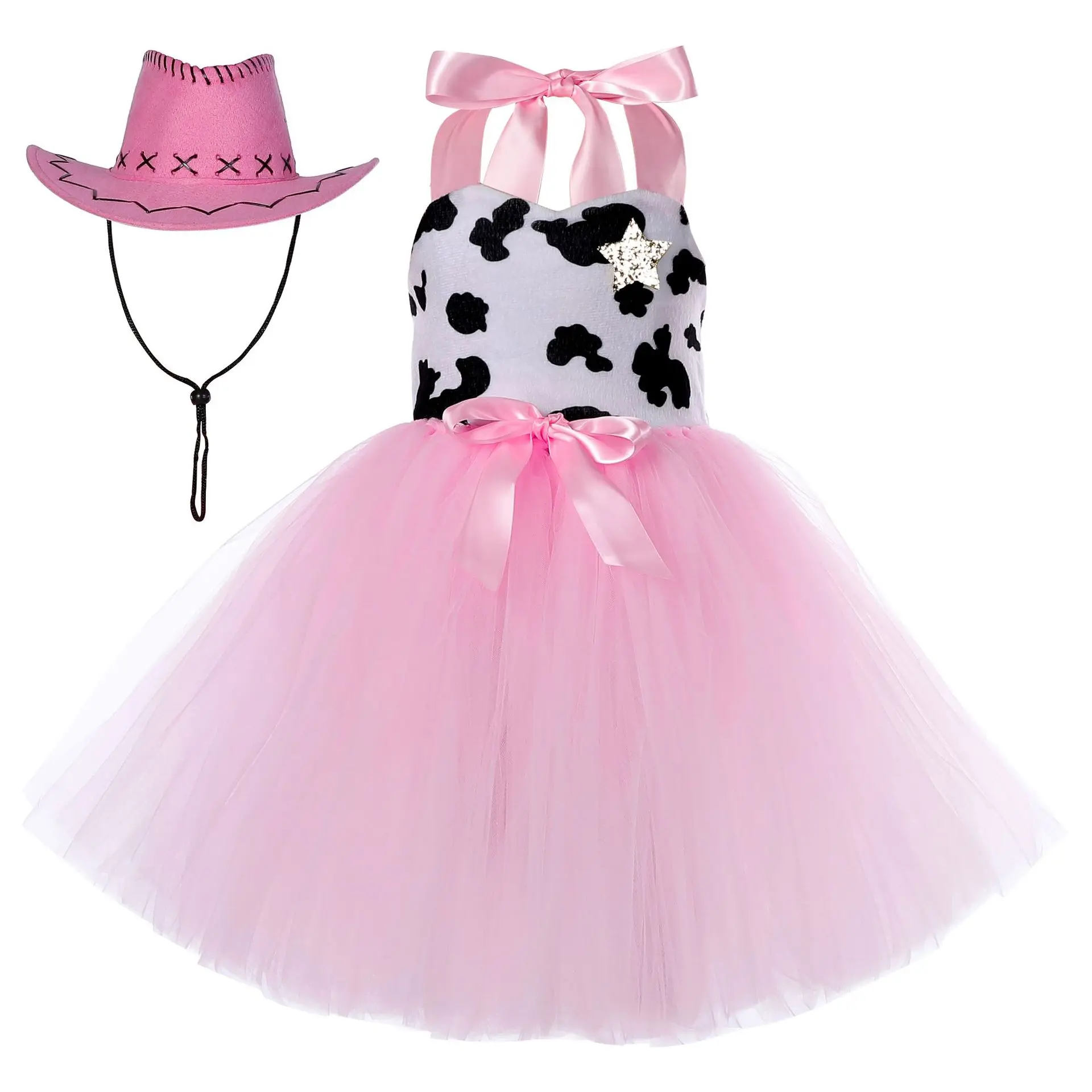 Cowgirl Costume for Girls with Bandana Cowboy Hat Easter Birthday Party Dress Up Dress
