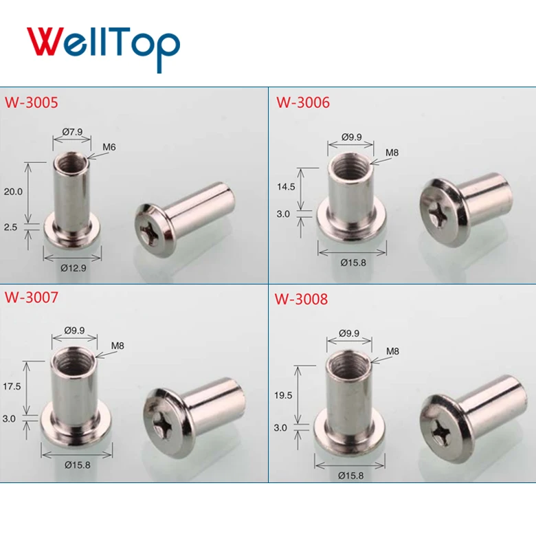 Furniture Fitting Splint Nut Male-female Snap Rivets Butt Set Screws With Nut Vt-11.083