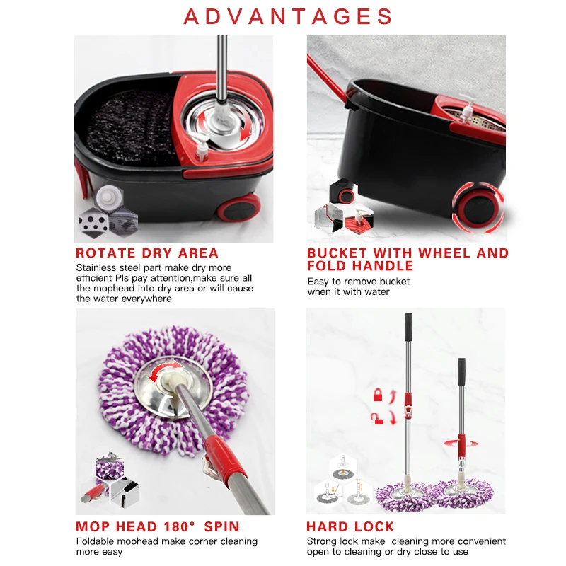 Kitchen Spin Handle Press Cotton Centrifugal  Double Bucket  Dual Wheel Easy Wring 360 Cleaning Mops